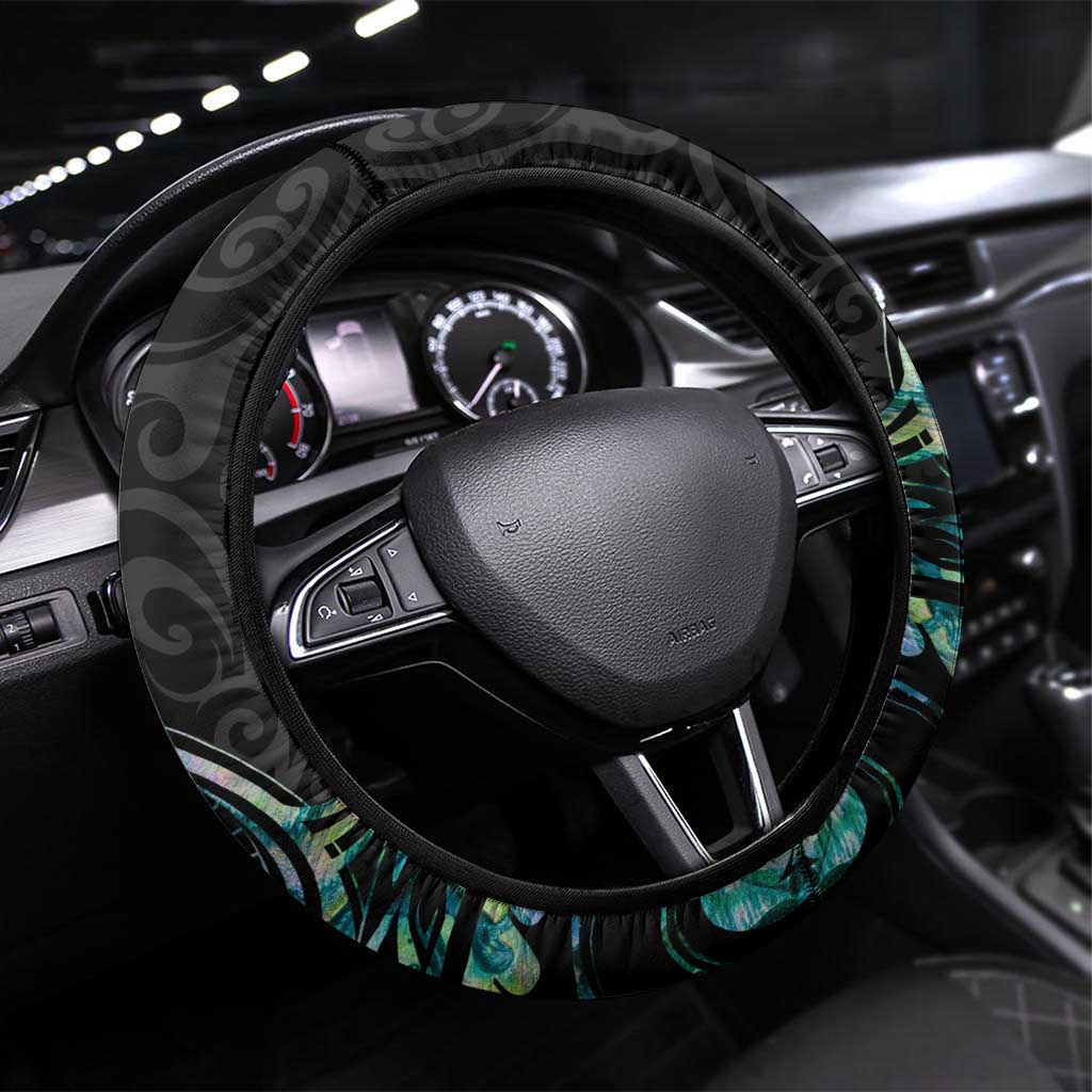 New Zealand Fantail Bird Steering Wheel Cover Maori Piwakawaka Kowhai - Paua Shell Pattern LT14 Universal Fit Green - Polynesian Pride