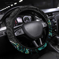 New Zealand Fantail Bird Steering Wheel Cover Maori Piwakawaka Kowhai - Paua Shell Pattern LT14 Universal Fit Green - Polynesian Pride