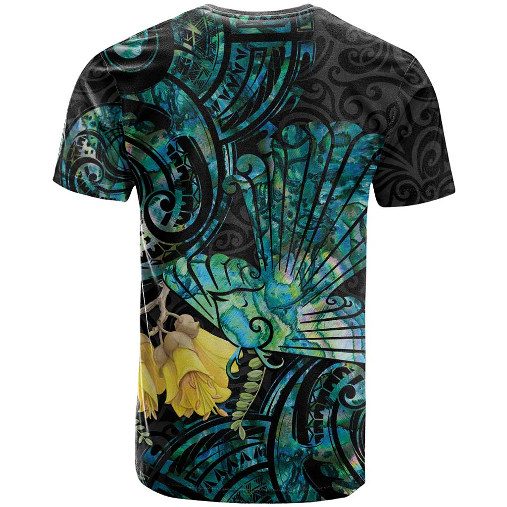 New Zealand Fantail Bird T Shirt Maori Piwakawaka Kowhai - Paua Shell Pattern LT14 - Polynesian Pride