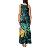 New Zealand Fantail Bird Tank Maxi Dress Maori Piwakawaka Kowhai - Paua Shell Pattern LT14 - Polynesian Pride