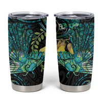 New Zealand Fantail Bird Tumbler Cup Maori Piwakawaka Kowhai - Paua Shell Pattern LT14 Green - Polynesian Pride