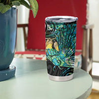 New Zealand Fantail Bird Tumbler Cup Maori Piwakawaka Kowhai - Paua Shell Pattern LT14 - Polynesian Pride