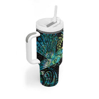 New Zealand Fantail Bird Tumbler With Handle Maori Piwakawaka Kowhai - Paua Shell Pattern LT14 - Polynesian Pride