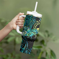 New Zealand Fantail Bird Tumbler With Handle Maori Piwakawaka Kowhai - Paua Shell Pattern LT14 - Polynesian Pride