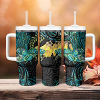 New Zealand Fantail Bird Tumbler With Handle Maori Piwakawaka Kowhai - Paua Shell Pattern LT14 - Polynesian Pride