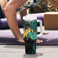New Zealand Fantail Bird Tumbler With Handle Maori Piwakawaka Kowhai - Paua Shell Pattern LT14 - Polynesian Pride