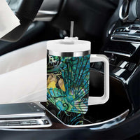 New Zealand Fantail Bird Tumbler With Handle Maori Piwakawaka Kowhai - Paua Shell Pattern LT14 - Polynesian Pride