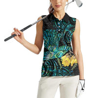 New Zealand Fantail Bird Women Sleeveless Polo Shirt Maori Piwakawaka Kowhai - Paua Shell Pattern LT14 - Polynesian Pride