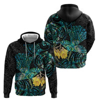 New Zealand Fantail Bird Zip Hoodie Maori Piwakawaka Kowhai - Paua Shell Pattern LT14 - Polynesian Pride