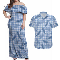 Blue Palaka Hawaii Palapalai Couples Matching Off Shoulder Maxi Dress and Hawaiian Shirt Hawaiian Fern LT14 Blue - Polynesian Pride