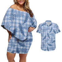 Blue Palaka Hawaii Palapalai Couples Matching Off Shoulder Short Dress and Hawaiian Shirt Hawaiian Fern LT14 Blue - Polynesian Pride