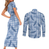 Blue Palaka Hawaii Palapalai Couples Matching Short Sleeve Bodycon Dress and Long Sleeve Button Shirt Hawaiian Fern LT14 - Polynesian Pride