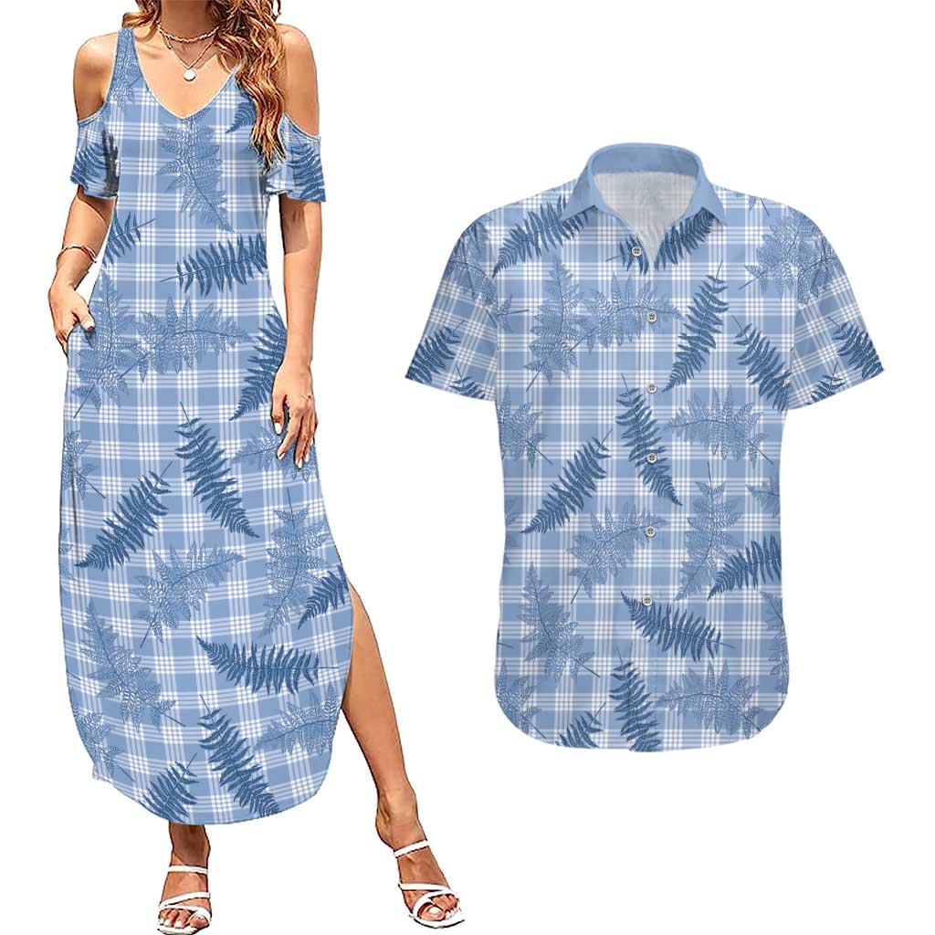 Blue Palaka Hawaii Palapalai Couples Matching Summer Maxi Dress and Hawaiian Shirt Hawaiian Fern LT14 Blue - Polynesian Pride