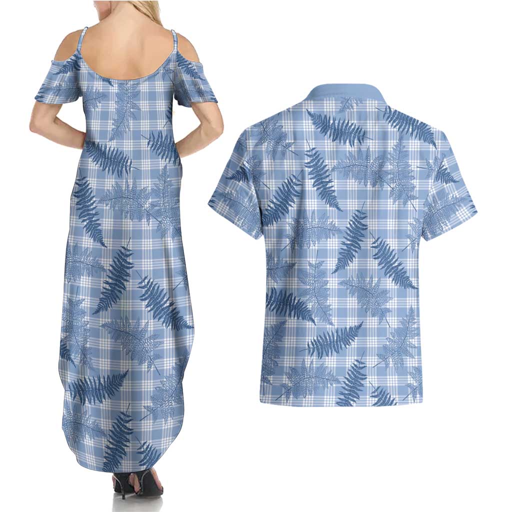 Blue Palaka Hawaii Palapalai Couples Matching Summer Maxi Dress and Hawaiian Shirt Hawaiian Fern LT14 - Polynesian Pride