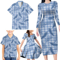 Blue Palaka Hawaii Palapalai Family Matching Long Sleeve Bodycon Dress and Hawaiian Shirt Hawaiian Fern LT14 - Polynesian Pride