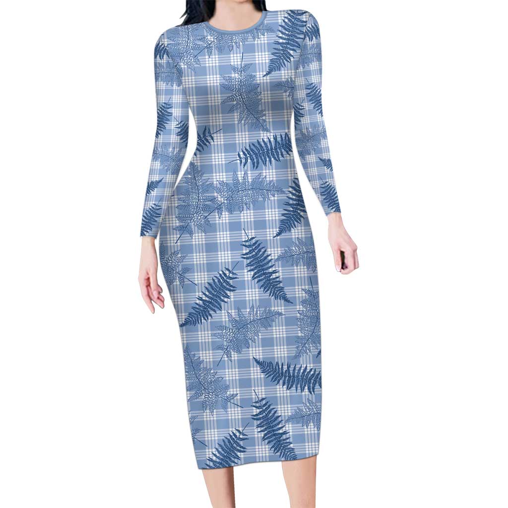 Blue Palaka Hawaii Palapalai Family Matching Long Sleeve Bodycon Dress and Hawaiian Shirt Hawaiian Fern LT14 Mom's Dress Blue - Polynesian Pride
