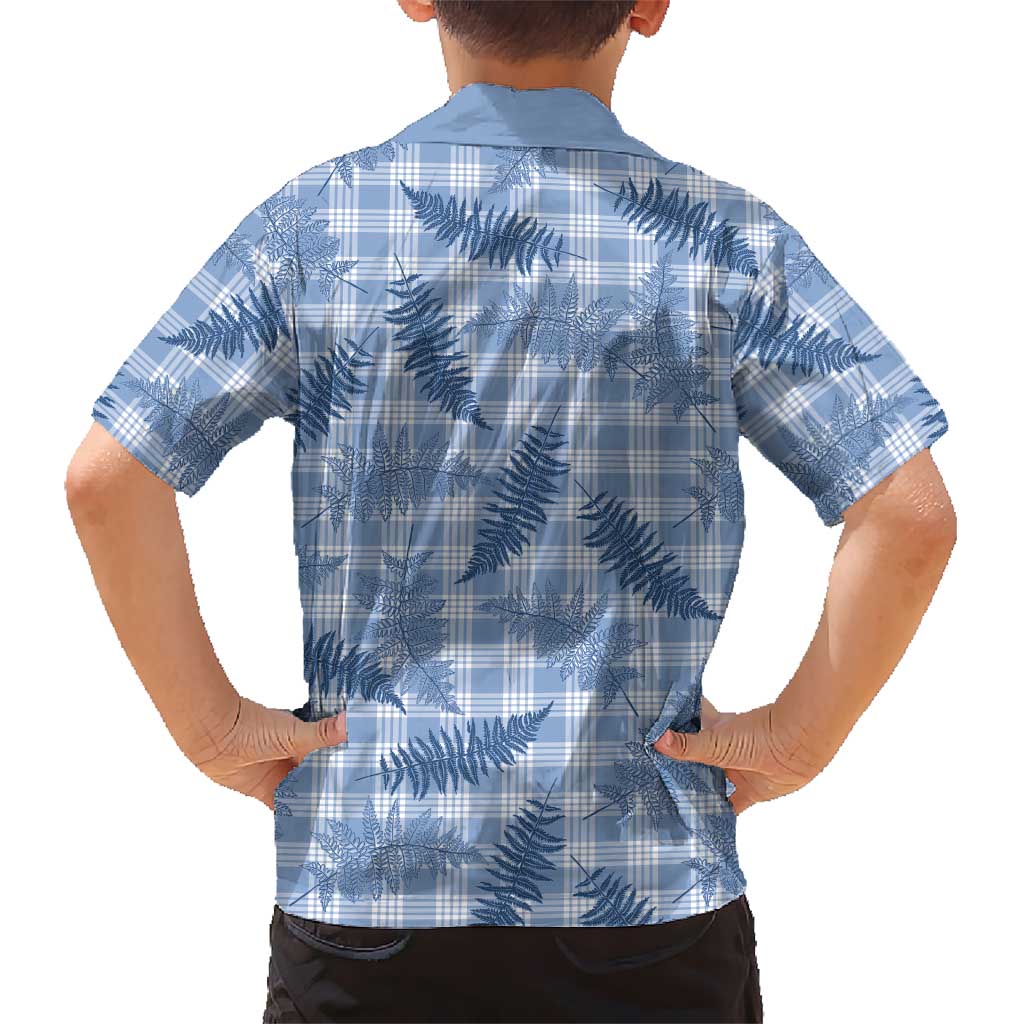 Blue Palaka Hawaii Palapalai Family Matching Off The Shoulder Long Sleeve Dress and Hawaiian Shirt Hawaiian Fern LT14 - Polynesian Pride