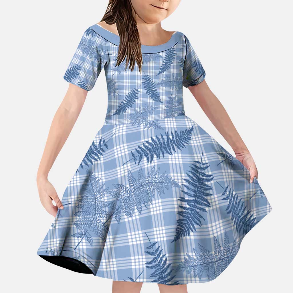 Blue Palaka Hawaii Palapalai Family Matching Off Shoulder Maxi Dress and Hawaiian Shirt Hawaiian Fern LT14 Daughter's Dress Blue - Polynesian Pride