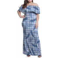 Blue Palaka Hawaii Palapalai Family Matching Off Shoulder Maxi Dress and Hawaiian Shirt Hawaiian Fern LT14 Mom's Dress Blue - Polynesian Pride