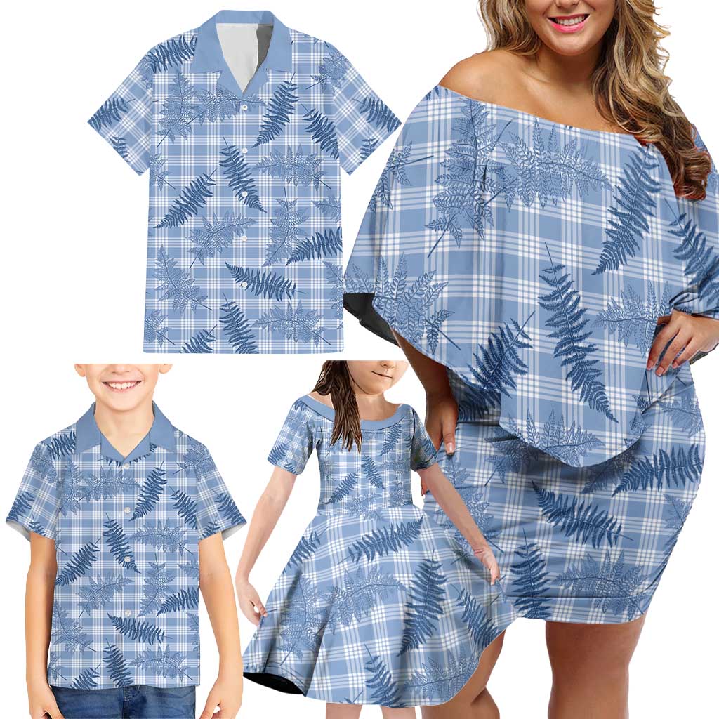 Blue Palaka Hawaii Palapalai Family Matching Off Shoulder Short Dress and Hawaiian Shirt Hawaiian Fern LT14 - Polynesian Pride