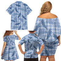 Blue Palaka Hawaii Palapalai Family Matching Off Shoulder Short Dress and Hawaiian Shirt Hawaiian Fern LT14 - Polynesian Pride