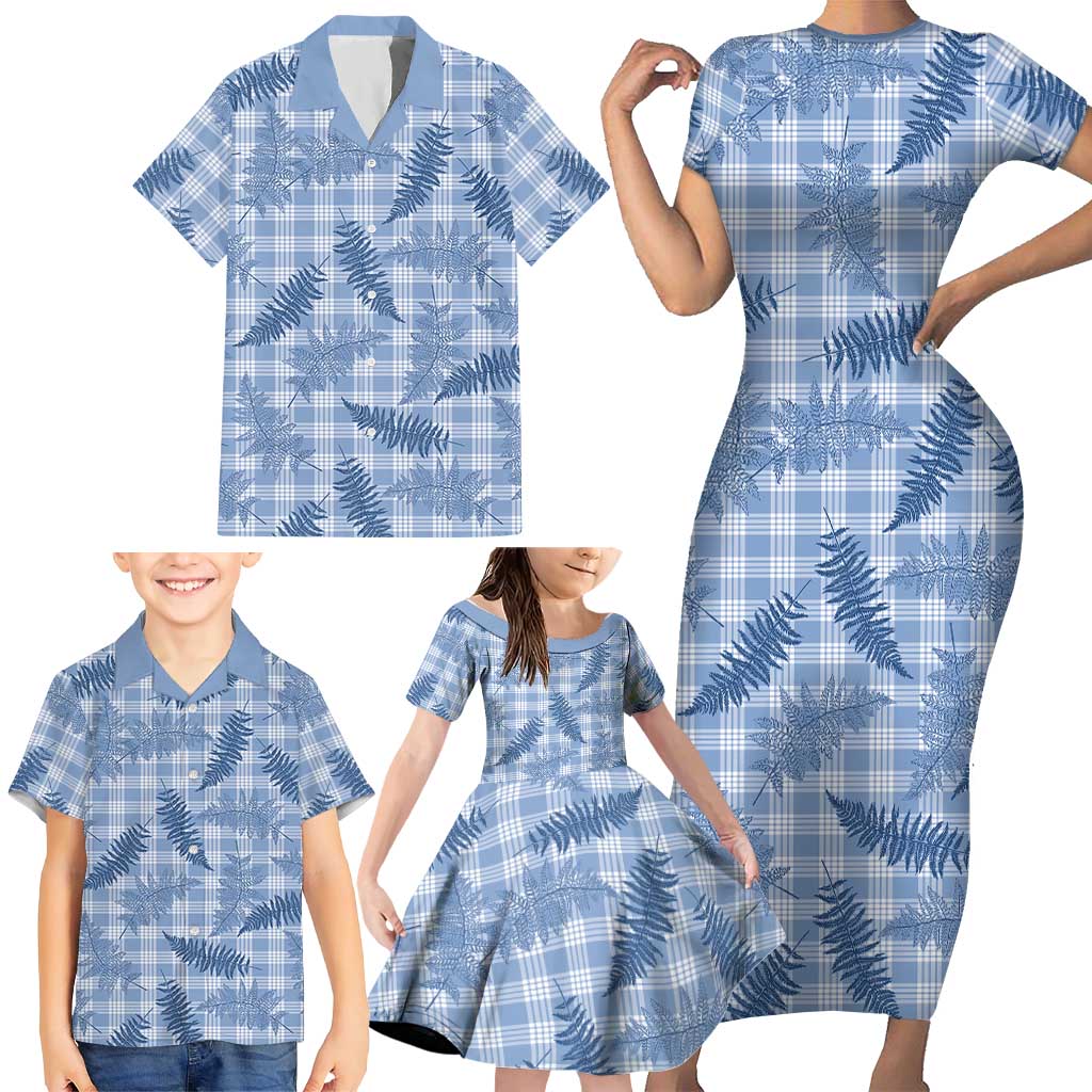 Blue Palaka Hawaii Palapalai Family Matching Short Sleeve Bodycon Dress and Hawaiian Shirt Hawaiian Fern LT14 - Polynesian Pride