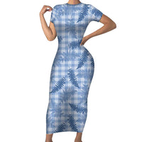 Blue Palaka Hawaii Palapalai Family Matching Short Sleeve Bodycon Dress and Hawaiian Shirt Hawaiian Fern LT14 Mom's Dress Blue - Polynesian Pride