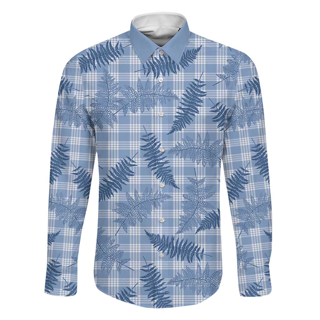 Blue Palaka Hawaii Palapalai Family Matching Summer Maxi Dress and Hawaiian Shirt Hawaiian Fern LT14 Dad's Shirt - Long Sleeve Blue - Polynesian Pride