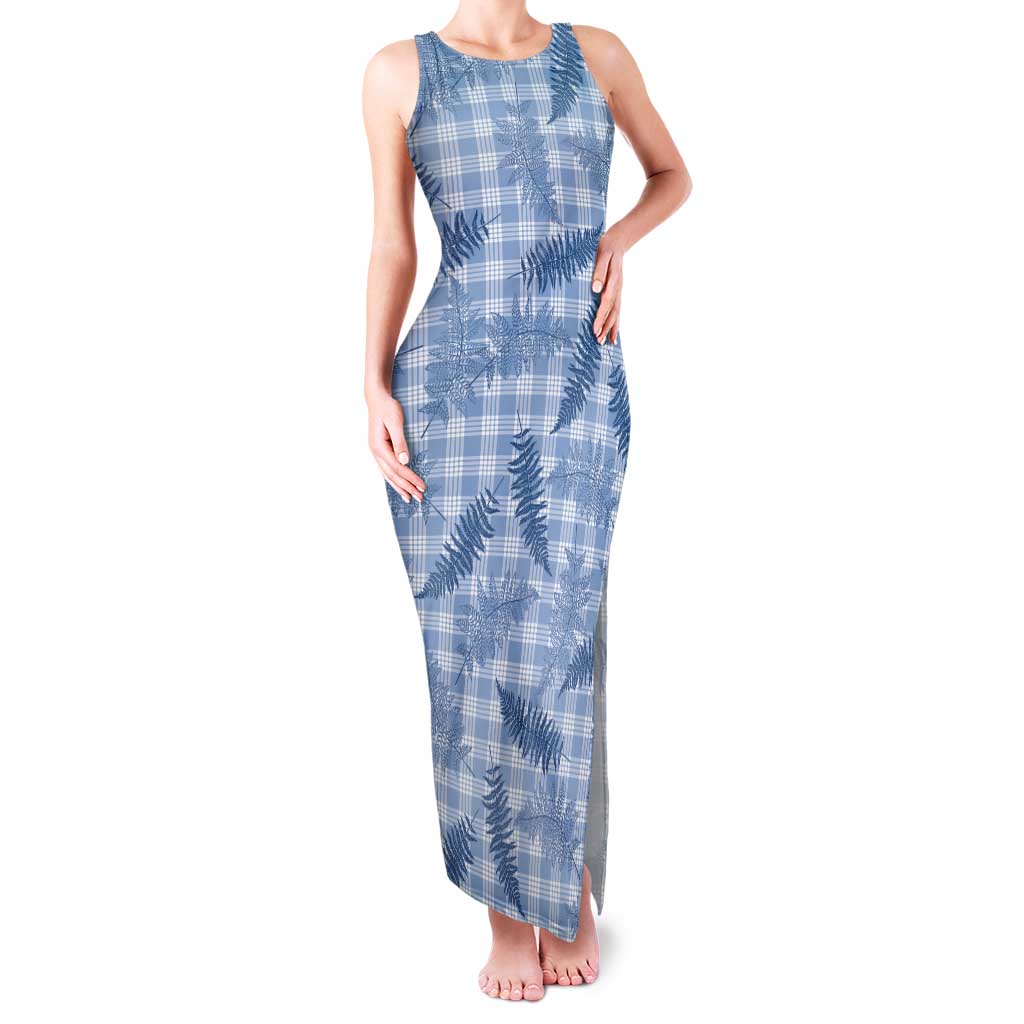 Blue Palaka Hawaii Palapalai Family Matching Tank Maxi Dress and Hawaiian Shirt Hawaiian Fern LT14 Mom's Dress Blue - Polynesian Pride
