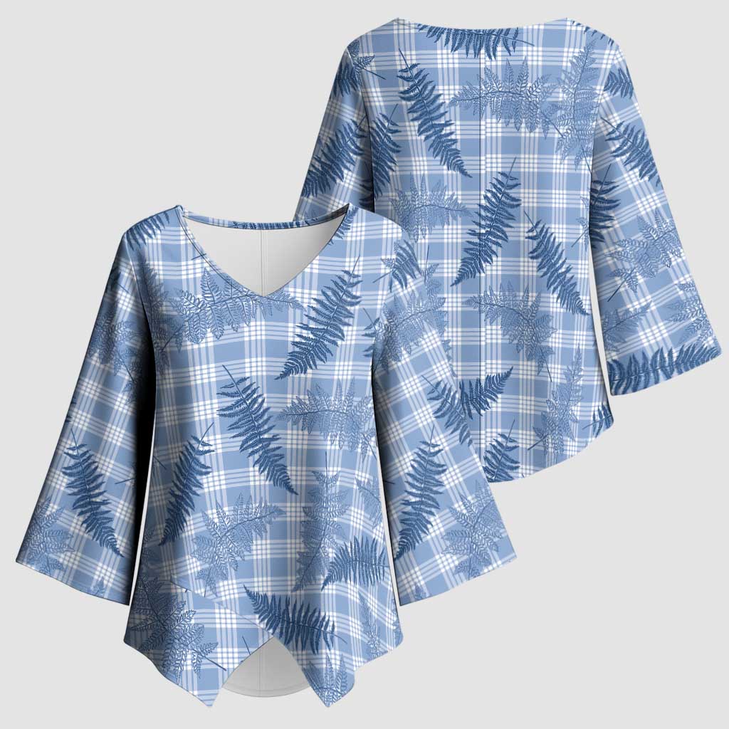 Blue Palaka Hawaii Palapalai Kimono Sleeve Blouse Hawaiian Fern - Polynesian Pride