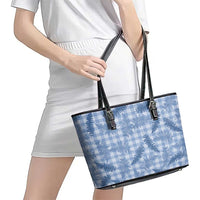 Blue Palaka Hawaii Palapalai Leather Tote Bag Hawaiian Fern - Polynesian Pride
