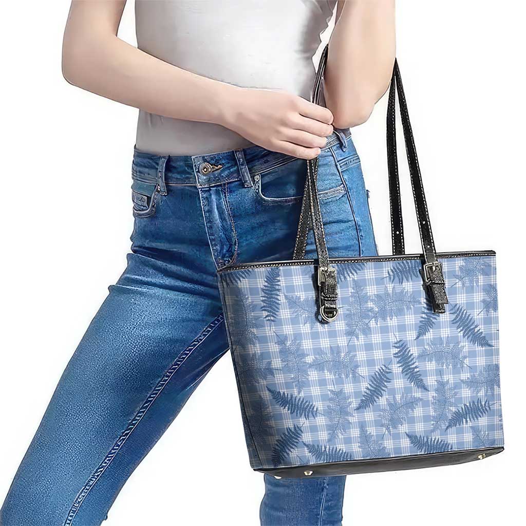 Blue Palaka Hawaii Palapalai Leather Tote Bag Hawaiian Fern - Polynesian Pride