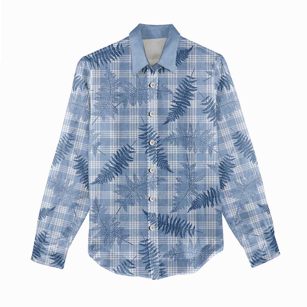 Blue Palaka Hawaii Palapalai Women Casual Shirt Hawaiian Fern - Polynesian Pride