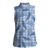 Blue Palaka Hawaii Palapalai Women Sleeveless Polo Shirt Hawaiian Fern LT14 Female Blue - Polynesian Pride