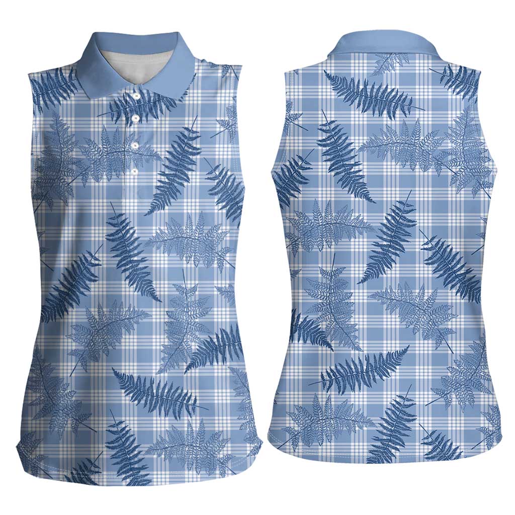 Blue Palaka Hawaii Palapalai Women Sleeveless Polo Shirt Hawaiian Fern LT14 - Polynesian Pride