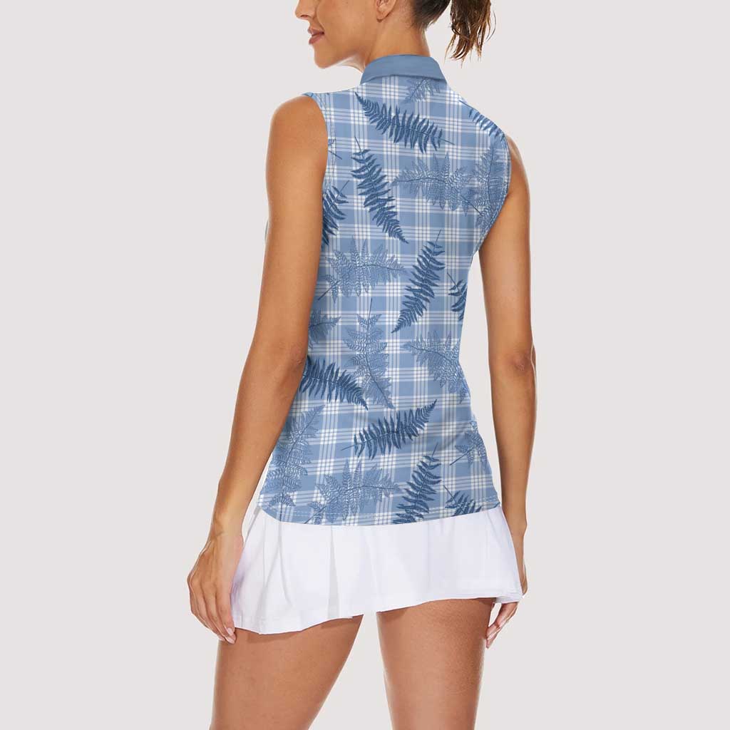 Blue Palaka Hawaii Palapalai Women Sleeveless Polo Shirt Hawaiian Fern LT14 - Polynesian Pride