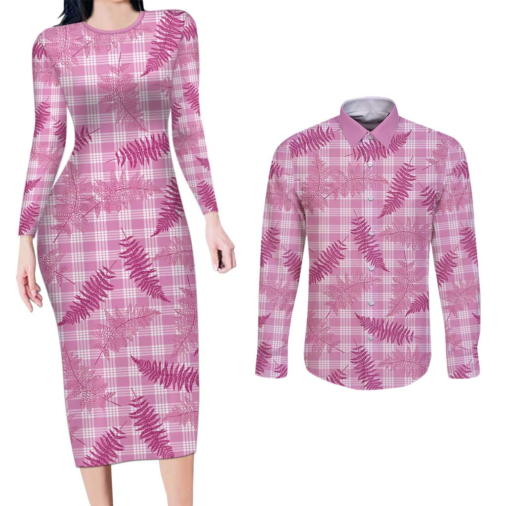 Purple Palaka Hawaii Palapalai Couples Matching Long Sleeve Bodycon Dress and Long Sleeve Button Shirt Hawaiian Fern LT14 Purple - Polynesian Pride