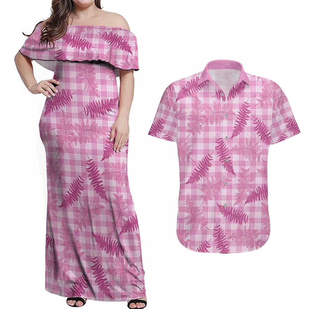 Purple Palaka Hawaii Palapalai Couples Matching Off Shoulder Maxi Dress and Hawaiian Shirt Hawaiian Fern LT14 Purple - Polynesian Pride