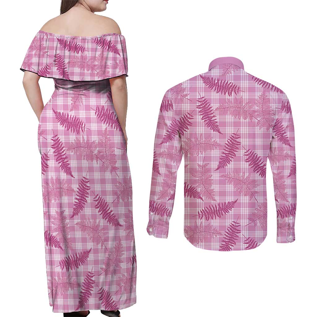 Purple Palaka Hawaii Palapalai Couples Matching Off Shoulder Maxi Dress and Long Sleeve Button Shirt Hawaiian Fern LT14 - Polynesian Pride