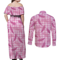 Purple Palaka Hawaii Palapalai Couples Matching Off Shoulder Maxi Dress and Long Sleeve Button Shirt Hawaiian Fern LT14 - Polynesian Pride