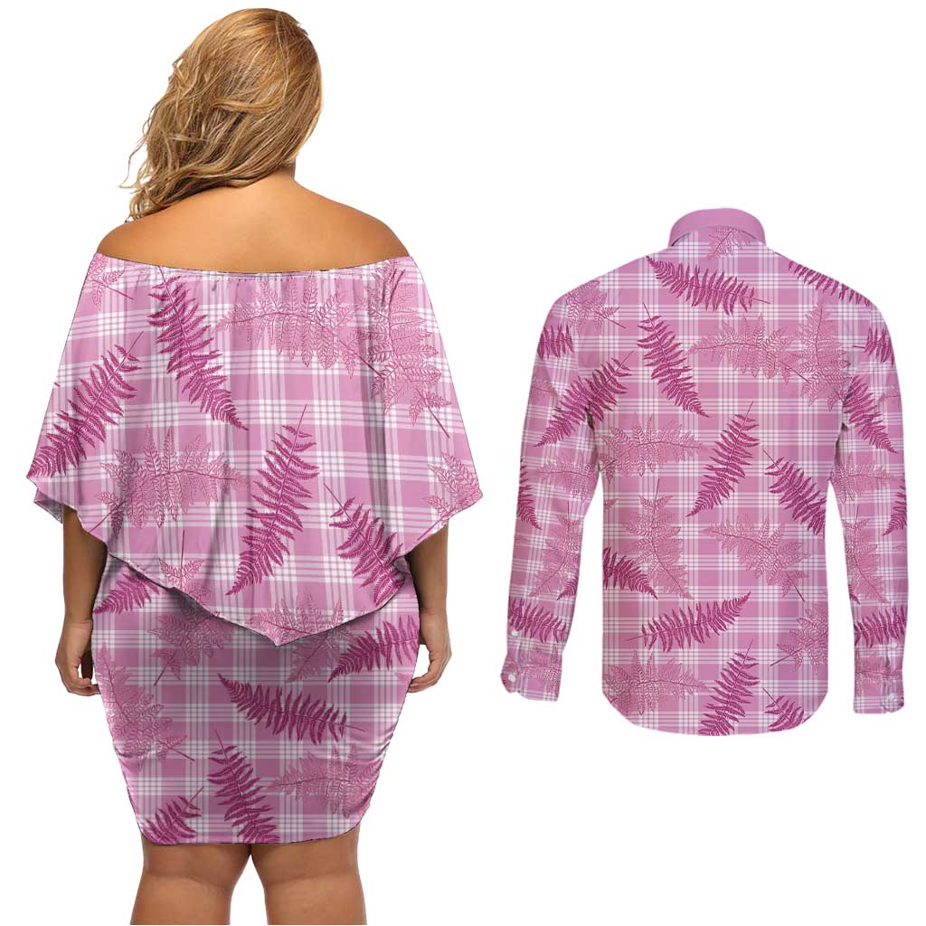 Purple Palaka Hawaii Palapalai Couples Matching Off Shoulder Short Dress and Long Sleeve Button Shirt Hawaiian Fern LT14 - Polynesian Pride