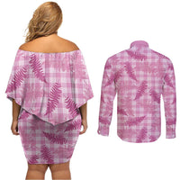 Purple Palaka Hawaii Palapalai Couples Matching Off Shoulder Short Dress and Long Sleeve Button Shirt Hawaiian Fern LT14 - Polynesian Pride