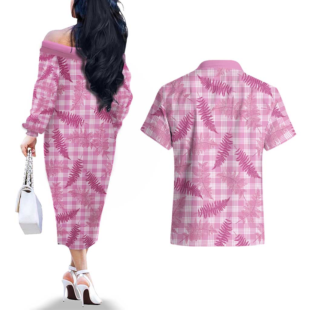 Purple Palaka Hawaii Palapalai Couples Matching Off The Shoulder Long Sleeve Dress and Hawaiian Shirt Hawaiian Fern LT14 - Polynesian Pride