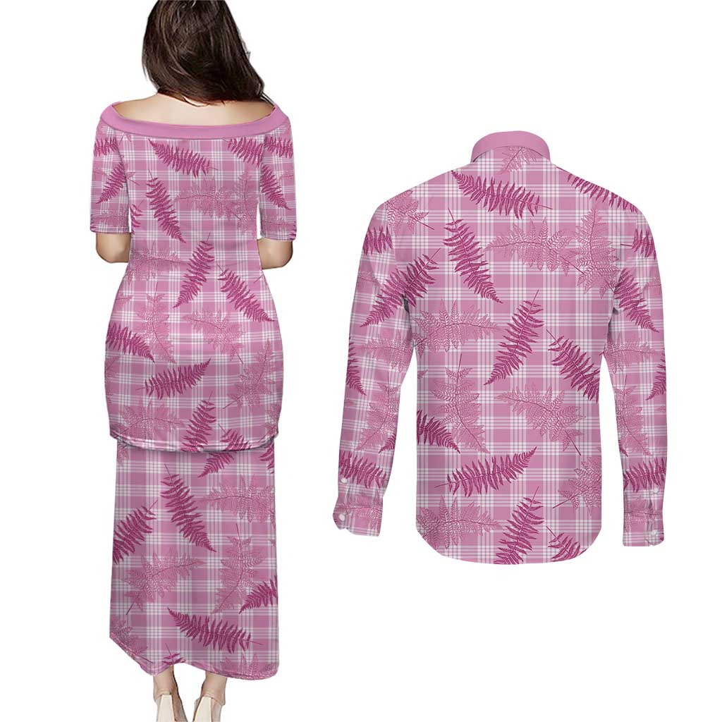 Purple Palaka Hawaii Palapalai Couples Matching Puletasi and Long Sleeve Button Shirt Hawaiian Fern LT14 - Polynesian Pride