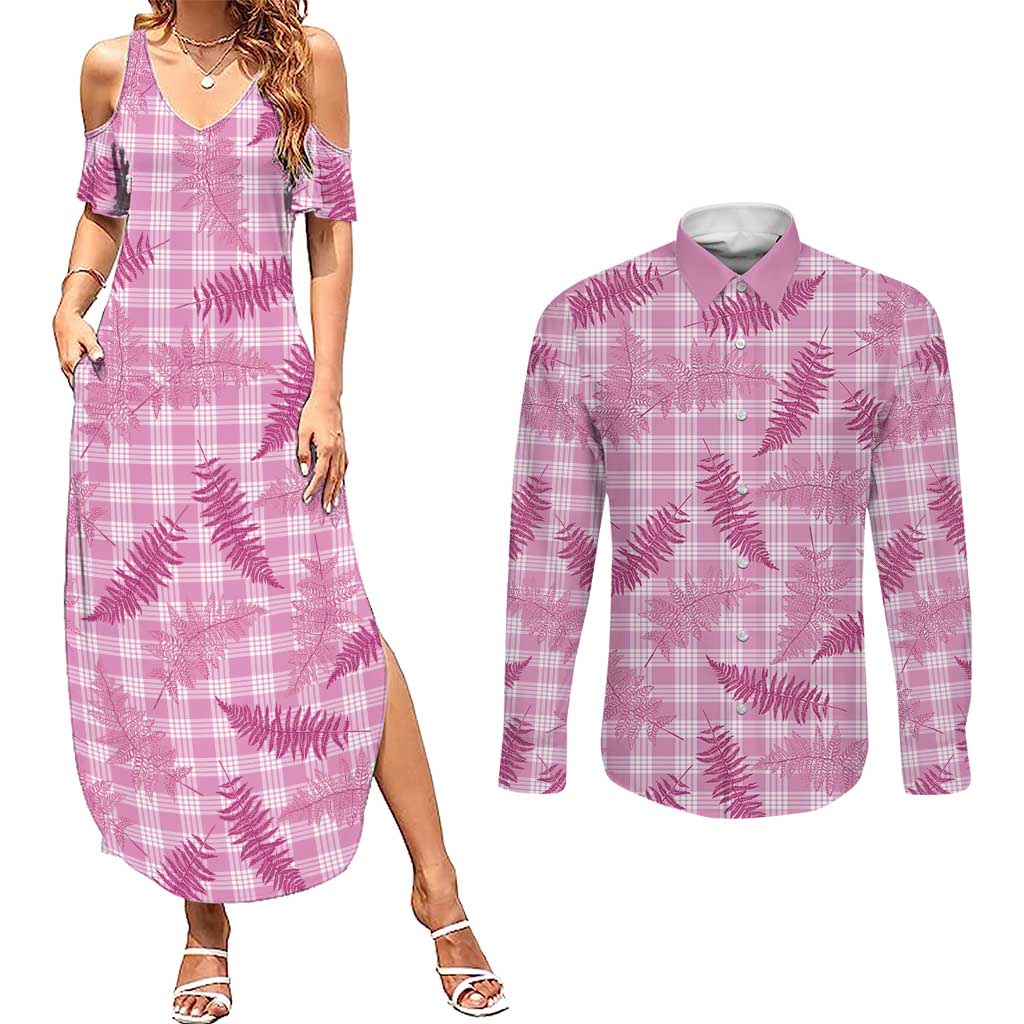 Purple Palaka Hawaii Palapalai Couples Matching Summer Maxi Dress and Long Sleeve Button Shirt Hawaiian Fern LT14 Purple - Polynesian Pride