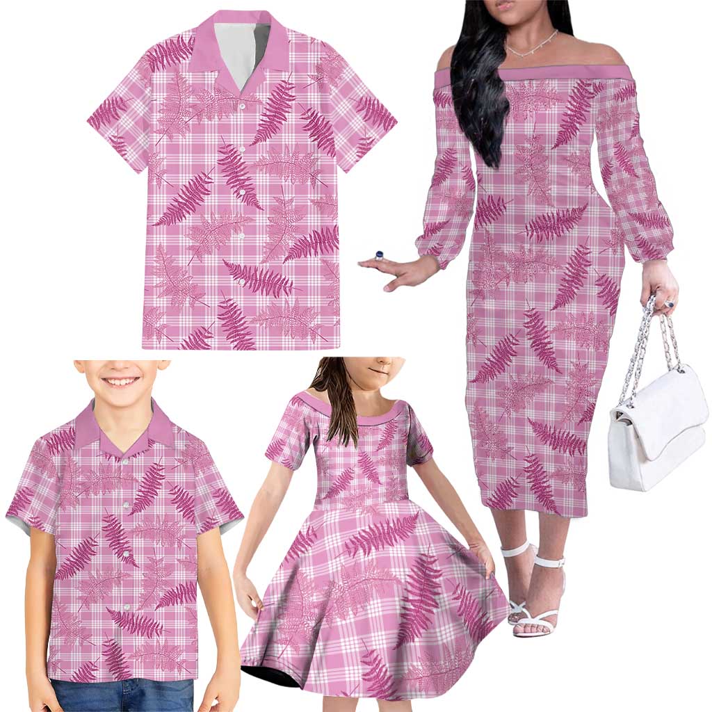 Purple Palaka Hawaii Palapalai Family Matching Off The Shoulder Long Sleeve Dress and Hawaiian Shirt Hawaiian Fern LT14 - Polynesian Pride