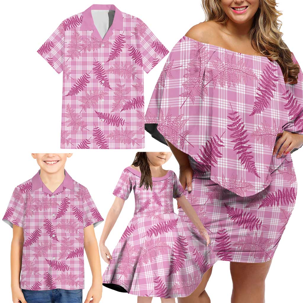 Purple Palaka Hawaii Palapalai Family Matching Off Shoulder Short Dress and Hawaiian Shirt Hawaiian Fern LT14 - Polynesian Pride