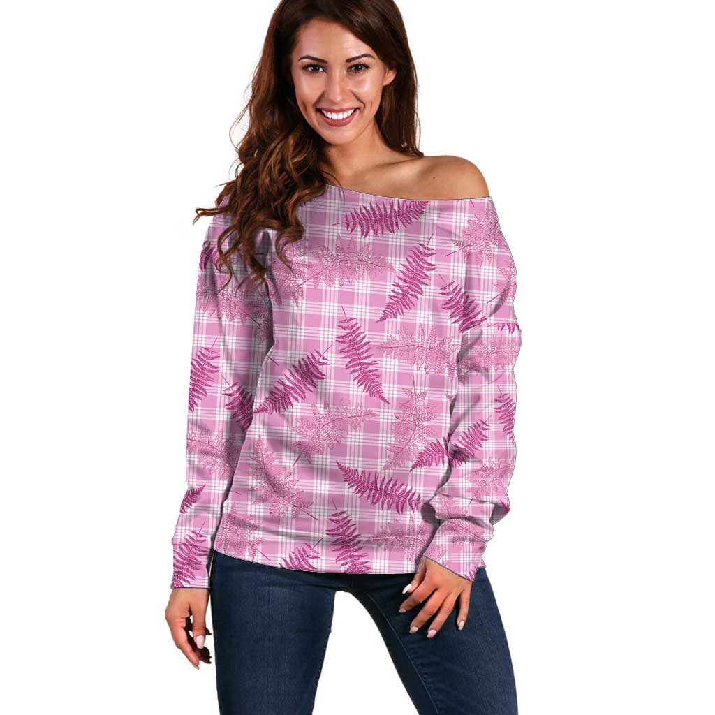 Purple Palaka Hawaii Palapalai Off Shoulder Sweater Hawaiian Fern - Polynesian Pride