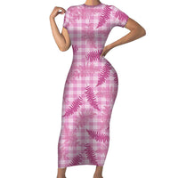 Purple Palaka Hawaii Palapalai Short Sleeve Bodycon Dress Hawaiian Fern LT14 Long Dress Purple - Polynesian Pride