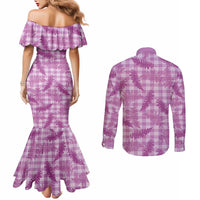 Pink Palaka Hawaii Palapalai Couples Matching Mermaid Dress and Long Sleeve Button Shirt Hawaiian Fern LT14 - Polynesian Pride